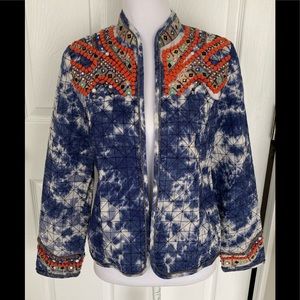 Chico’s Embellished Blue and White Quilted Jacket Size 0